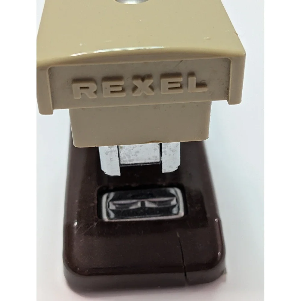 Horchow Embosser Rexel Stapler Set Vintage Chrome Tan Brown Good Office Decor